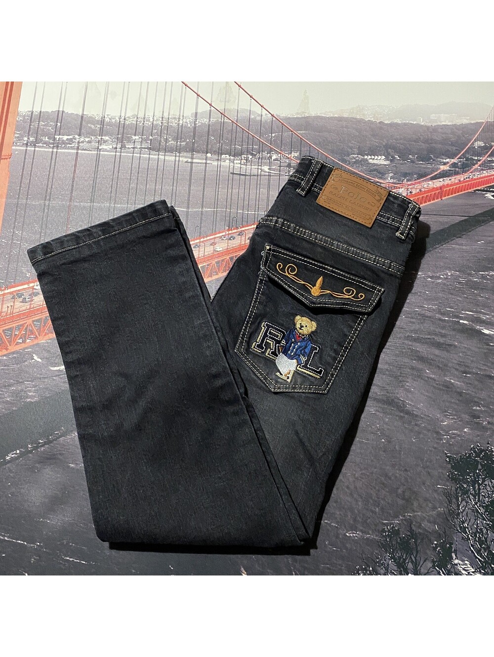 Polo Ralph Lauren Embroidered Polo Bear Jeans Mens 30x25 Black Denim Pockets